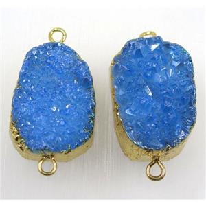 blue druzy quartz connector, freeform, gold plated, approx 15-35mm