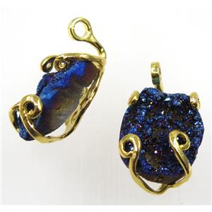 blue druzy agate tortoise pendant, approx 15-30mm