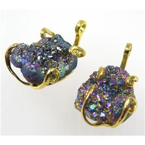 rainbow druzy agate tortoise pendant, approx 15-30mm