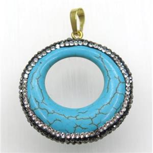 blue turquoise GoGo pendant paved rhinestone, approx 35mm dia