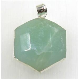 green Aventurine hexagon pendant, 925 silver plated, approx 20mm dia