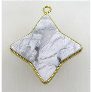 white turquoise pendant, star, gold plated, approx 20-27mm