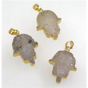 natural druzy agate hamsahand pendant, gold plated, approx 20-25mm