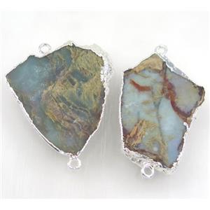 Sea Sediment Jasper slice connector, freeform, silver plated, approx 30-45mm