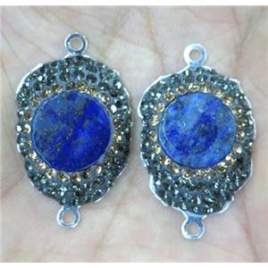 lapis lazuli connector paved rhinestone, approx 15-35mm