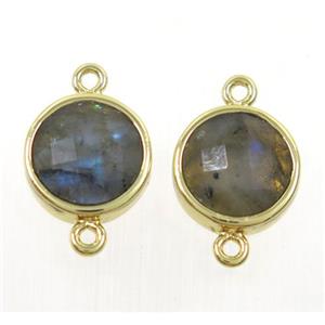 Labradorite circle connector, gold plated, approx 12mm dia