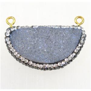 lt.gray blue Druzy Quartz pendant paved rhinestone, half moon, approx 16-32mm