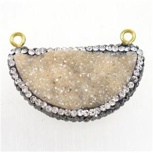 lt.gold-champagne druzy quartz pendant paved rhinestone, half moon, approx 16-32mm