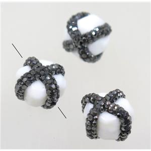 white porcelain bead paved rhinestone, approx 12-16mm