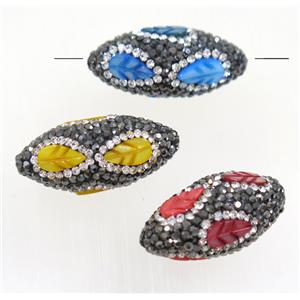 Clay rice beads paved rhinestone, mix, approx 15x30mm