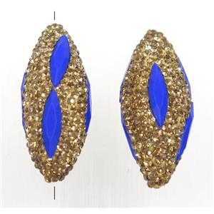 Clay rice beads paved yellow rhinestone with crystal galss, approx 15x35mm