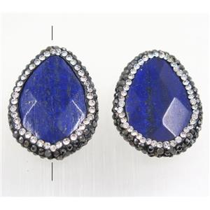 blue Lapis teardrop beads paved rhinestone, approx 22-30mm