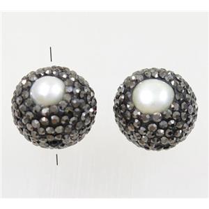 clay beads paved rhinestone, round, approx 15mm dia