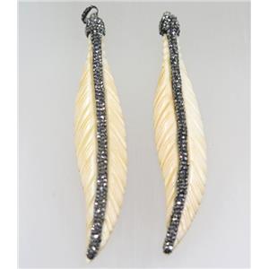 yellow bone feather pendant paved rhinestone, approx 23-100mm