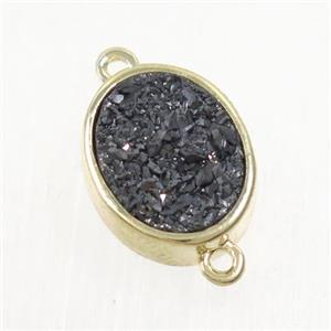 black Druzy Quartz oval connector, approx 10x12mm