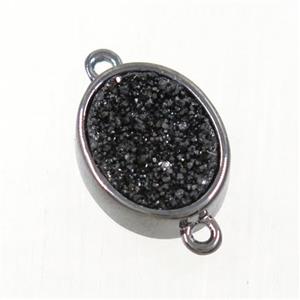 black Druzy Quartz oval connector, approx 10x12mm