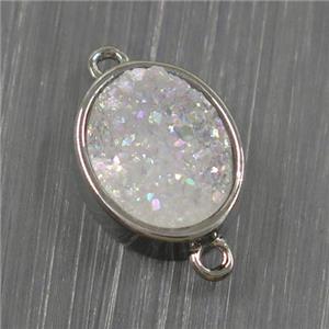 white AB-color Druzy Quartz oval connector, approx 10x12mm