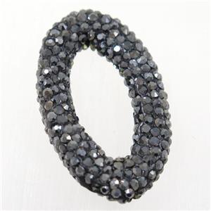 resin connector paved black rhinestone, oval, approx 20-33mm