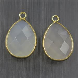 milkwhite crystal glass pendant, faceted teardrop, approx 15-20mm