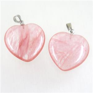 red Watermelon Quartz heart pendant, approx 20mm