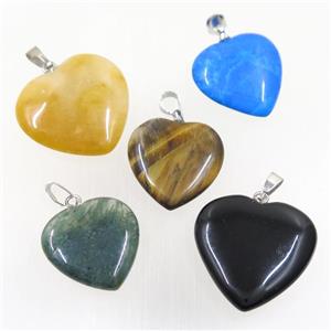 mixed Gemstone heart pendant, approx 20mm