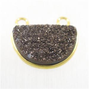 coffee Druzy Quartz half-moon pendants with 2loops, approx 11-18mm