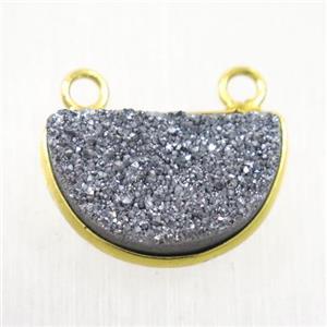 silver Druzy Quartz half-moon pendants with 2loops, approx 11-18mm