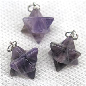 purple Amethyst pendant, star, approx 20mm dia