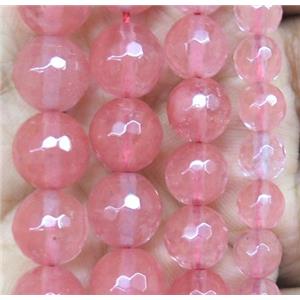 cherry quartz beads, faceted round, approx 8mm dia