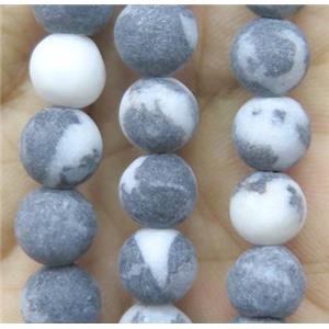 black Zebra Jasper beads, round, matte, approx 10mm dia