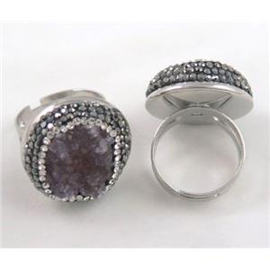 druzy agate Ring paved rhinestone, approx 20mm dia