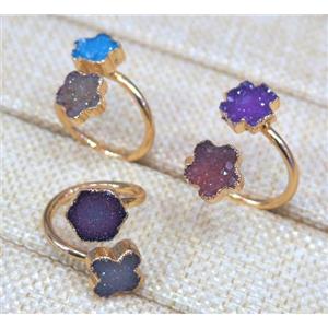 agate druzy ring, copper, gold plated, approx 8-10mm
