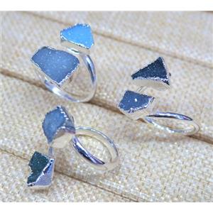 agate druzy ring, copper, silver plated, approx 8-12mm