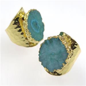 green Solar Quartz Druzy Ring, copper, gold plated, approx 15-25mm