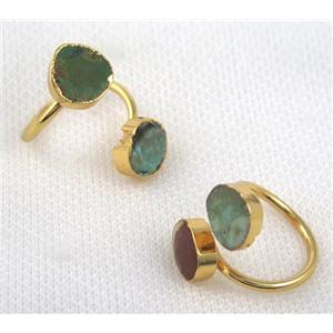 turquoise ring, copper, gold plated, approx 10-22mm