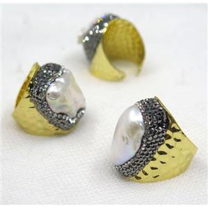 freshwater pearl bead, copper ring, paved rhinestone, approx 12-20mm