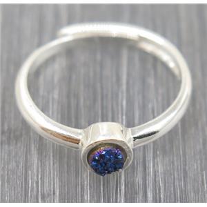 blue druzy quartz copper ring, approx 4mm, 20mm dia