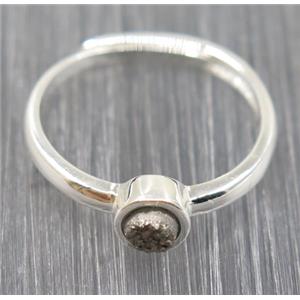 silver druzy quartz copper ring, approx 4mm, 20mm dia