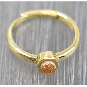 gold champagne druzy quartz copper ring, approx 4mm, 20mm dia