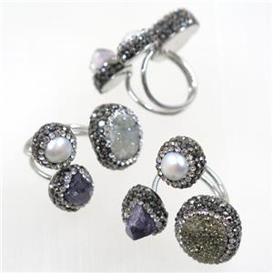 mix Gemstone Ring paved rhinestone, approx 18mm dia