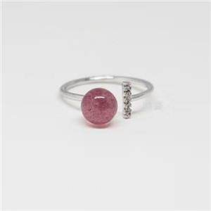 Sterling Silver Ring with Strawberry Quartz, approx 8mm, 20mm dia