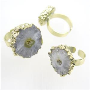 white Solar Quartz Druzy ring, gold plated, approx 15-22mm, 18mm