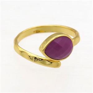 red Jade Rings, copper, gold plated, approx 8-10mm, 18mm dia