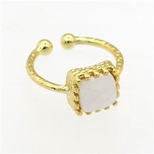 white Abalone Shell Rings, copper, gold plated, approx 8x8mm, 19mm dia