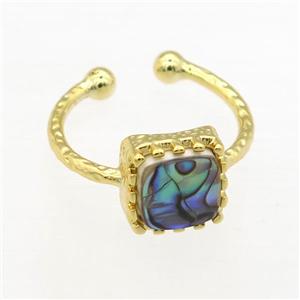 rainbow Abalone Shell Rings, copper, gold plated, approx 8x8mm, 19mm dia