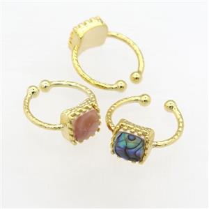 mix Abalone Shell Rings, copper, gold plated, approx 8x8mm, 19mm dia