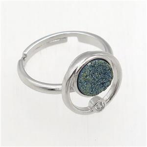 green Druzy Quartz Rings, copper, platinum plated, approx 8mm, 18mm dia