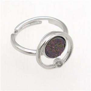 rainbow Druzy Quartz Rings, copper, platinum plated, approx 8mm, 18mm dia