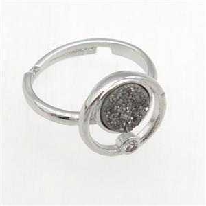 silver Druzy Quartz Rings, copper, platinum plated, approx 8mm, 18mm dia