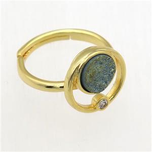 green Druzy Quartz Rings, copper, gold plated, approx 8mm, 18mm dia